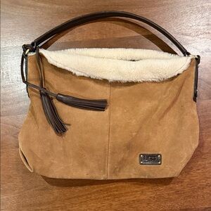 UGG Tan Suede Shoulder Bag with Cream Trim